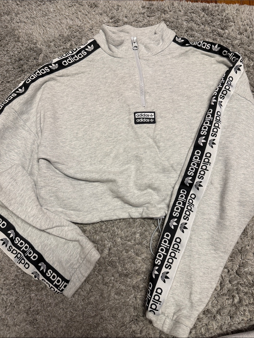 adidas Light Gray Half-Zip Track Top with Black Logo Tape